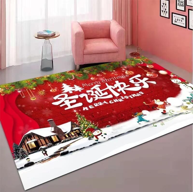 Festive Christmas Theme Carpet Cute Cartoon Pattern NonSlip Soft Floor Mat Suit for Living Room Bedroom Home Decor Party Gift