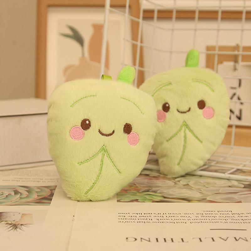 Cute Green Leaf Plush Doll With Pp Cotton Filling For Bookbags