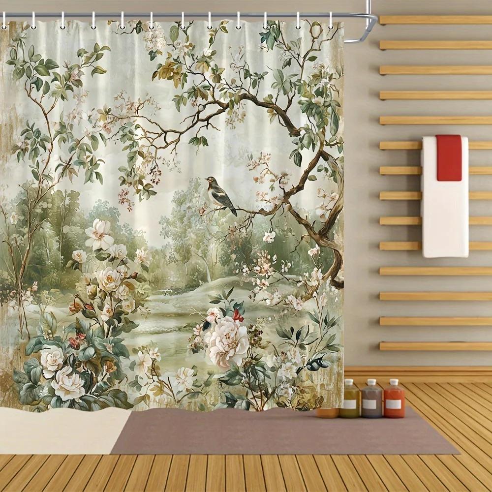 Zasłona prysznicowa z kwiatami wiśni - Dekoracja łazienki w wielu stylach, idealna dla tych, którzy kochają design inspirowany naturą i praktyczne rozwiązania