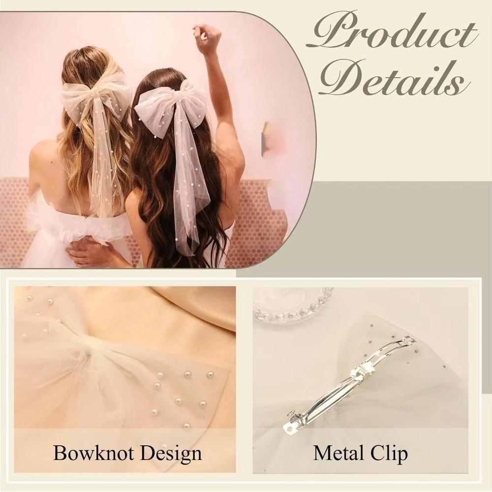 Lange Band-Haarspangen Weiße Haar-Accessoires Elegante Perlen-Schleifen-Haarnadel Hochzeitsparty