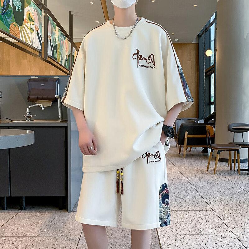 Men s National Trend Ice Silk T-Shirt & Shorts Set 4XL