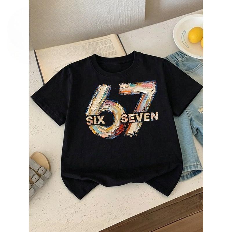 European Sizes Boys' T-Shirt Six Seven Number Art Print, Ldeal for Outdoor Activities, Soft Knitted Top, Comfortable And Breathable