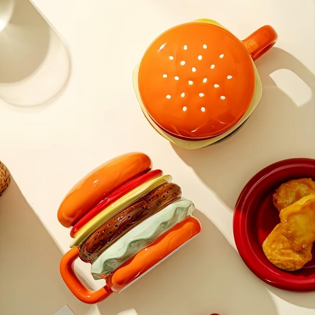 1Pc Italian Hamburger-Shaped Ceramic Cup, Featuring A Multi-Layered Hamburger Design, Bright And Fun Colors, Making It More Convenient To Eat While