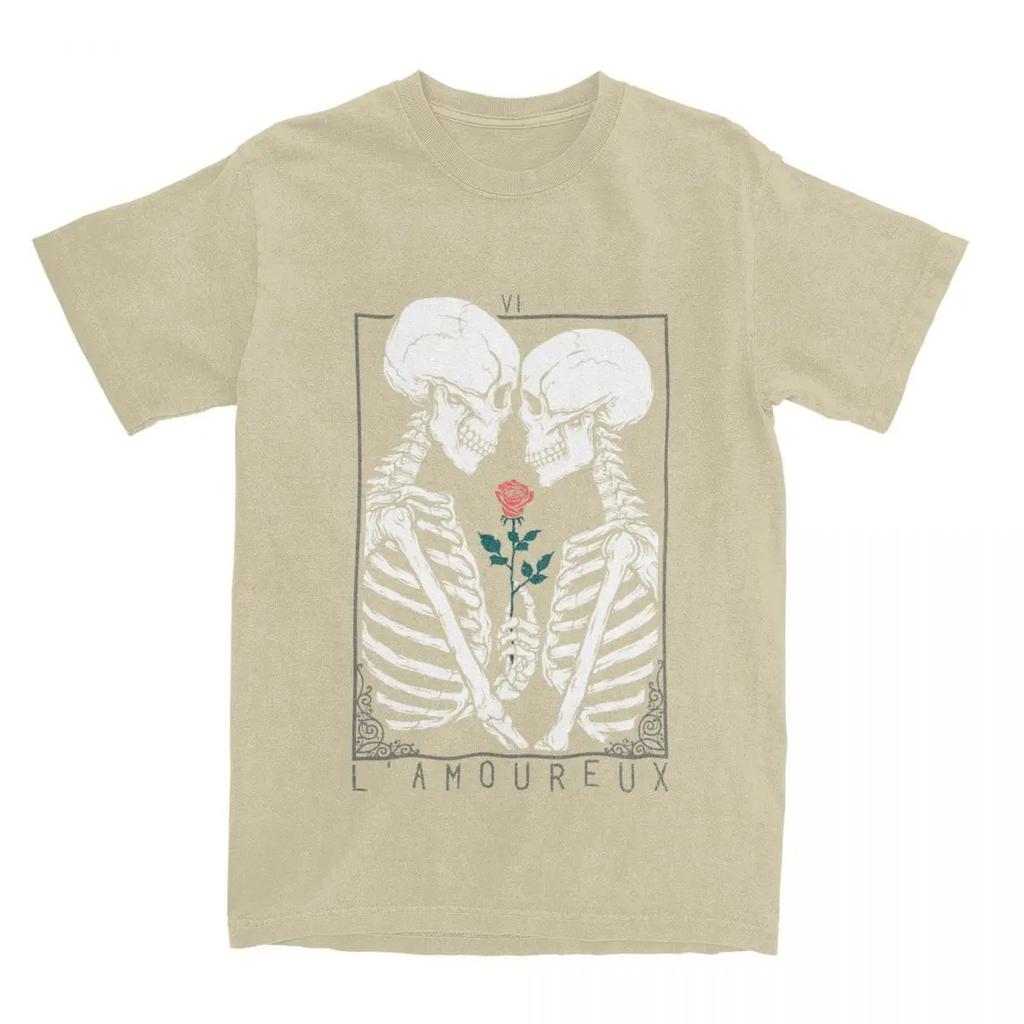 Skull VI The Lovers Tarot Card Apparel Shirts Men Women Skeleton Couple Kiss Funny  Unique Tee Shirts