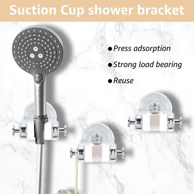 3 Pcs 360° Adjustable Shower Head Holder Suction Cup with 2 Hooks Bathroom Rack Wall Mount Non Perforated Integrated