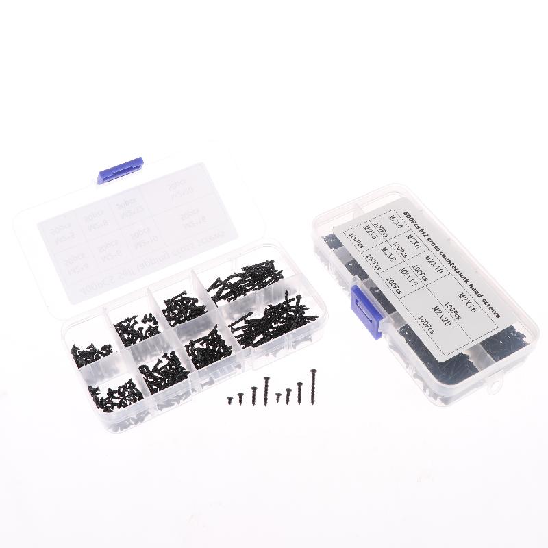400/800 Stück/1 Satz M2 Schwarz Selbstschneidende Schrauben Sortimentskasten Sicherungsschrauben und Holzschrauben
