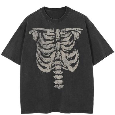 Camiseta Gráfica de Esqueleto de Halloween Unisex Algodón Lavado Negro Camiseta Unisex Tops Camisetas Verano Manga Corta