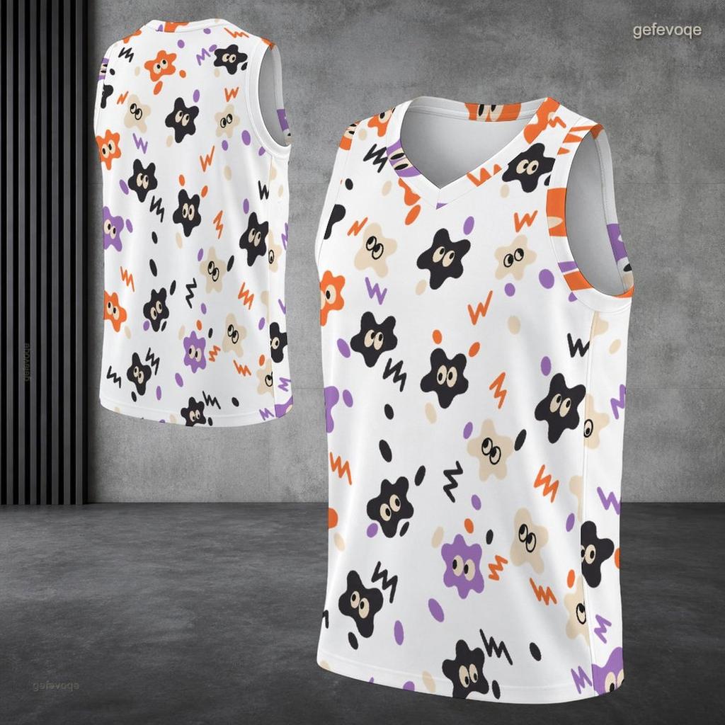 Men Plus Size V Neck Sleeveless Tank Top Halloween Mummy Pumpkin Printed White