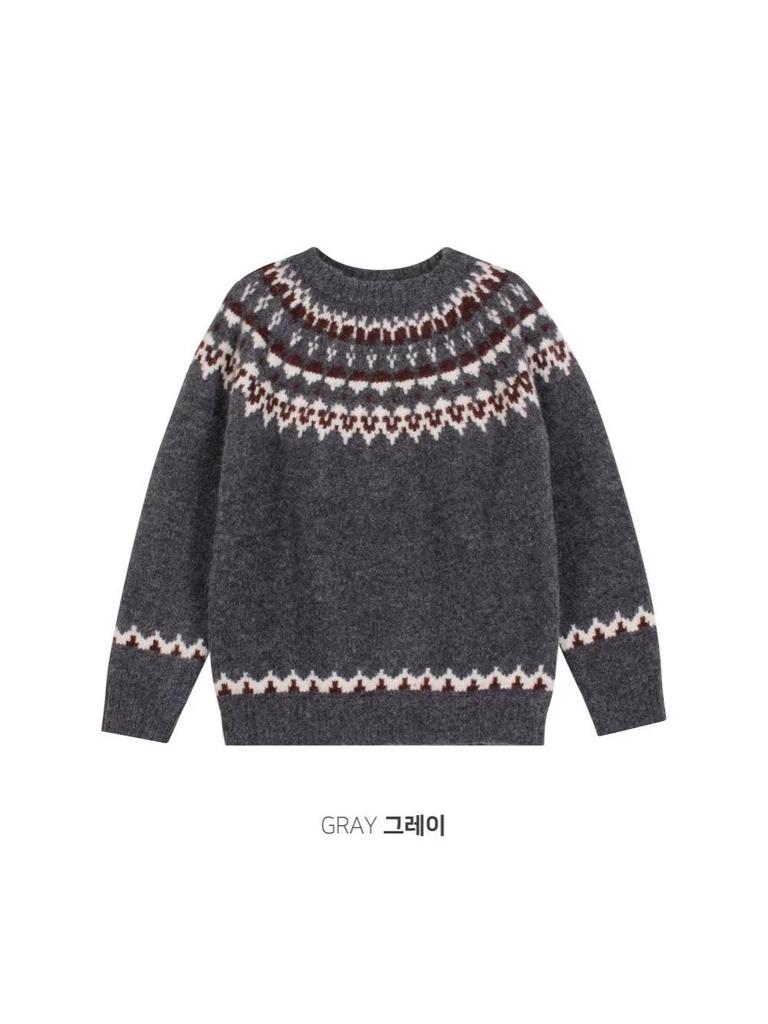 Men's Fair Isle Jacquard Slim Fit Round Neck Sweater - Trendy Autumn/Winter Knitwear