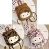 Hello Kitty Vintage Leopard Print Plush Backpack With Pockets For Daily Use