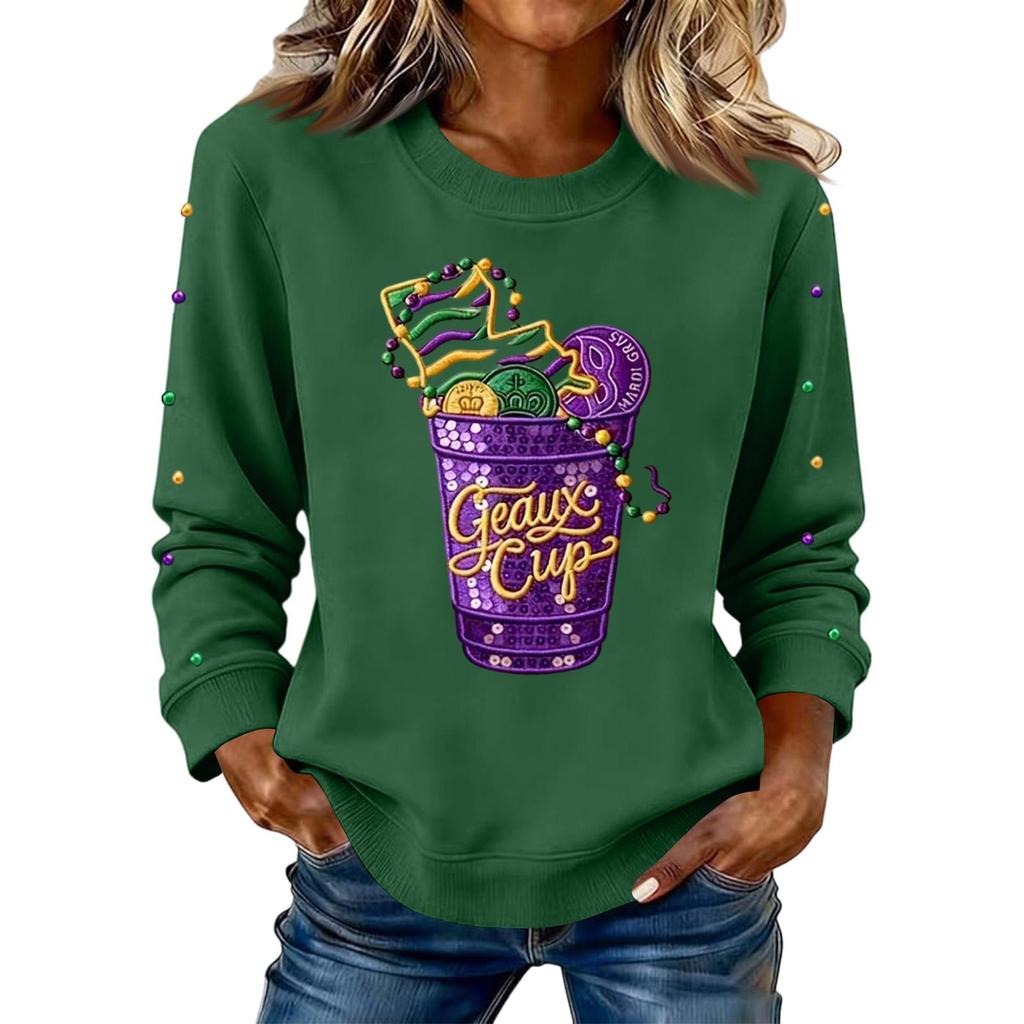 Women's Fashion Printed Long Sleeve Loose Round Neck Sweatshirt Top