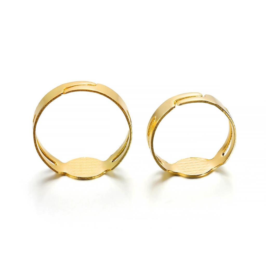 40PCS/lot 7/8MM Gold Plated Rings Adjustable Blank Ring Settings Findings For DIY Fashion Rings Jewelry Making Accessories