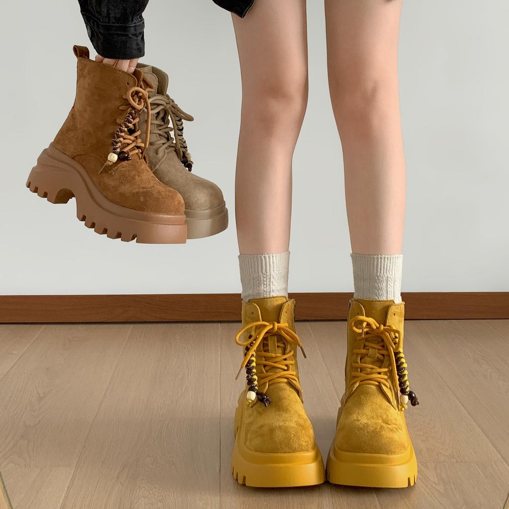 Yellow Retro British Style Thick-soled Heightening Martin Boots Women's 2025 New Summer High-end Thin Short Boots