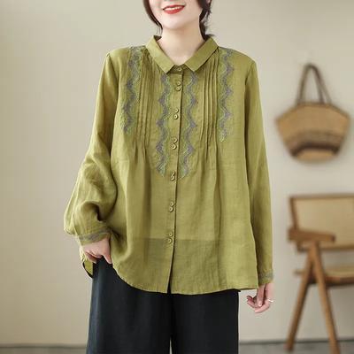 Chemise pour femme en coton et lin Style japonais Rétro Simple Mode Ample Décontracté Haut