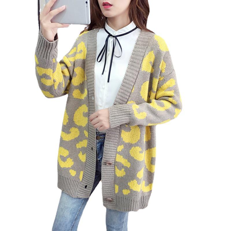 Leopard Print V-Neck Loose Knit Cardigan for Women - Autumn/Winter Korean Style