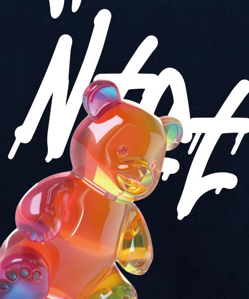 Ntet [Fleece Lined] Rainbow Jelly Bear Zip-Up Hoodie [Navy]