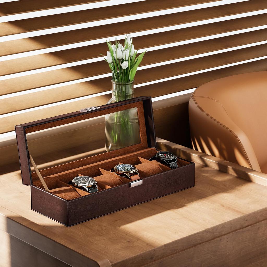 ProCase Watch Box for 6 Slot Watch Watch Storage Watch Holder Organizer for Watch Display Case with Glass Lid Men, Men's Case, Men,