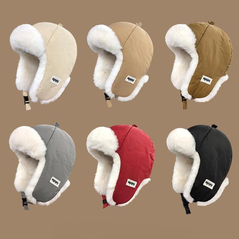 Retro Thickened Ear Protective Hat Windproof Plush Cycling Hat Korean Style Big Head Circumference Women Hat Ladies