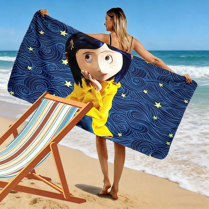 Coraline Print Beach Towel, Large Soft Quick Dry Towel for Beach Camping Swimming