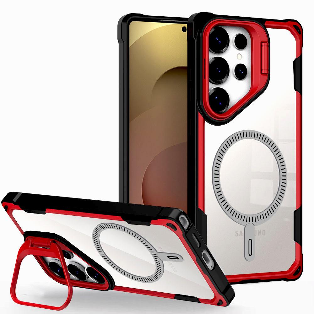 Luxury Transparent Shockproof Armor Case For Samsung Galaxy S25 S24 Ultra Plus Edge S25Ultra Magsafe Wireless Charge Stand Cover