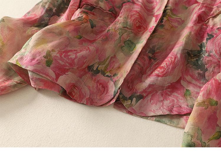 Vintage Floral Lockere Passform Ultra-Dünner Ramie Sonnenschutz Anzug