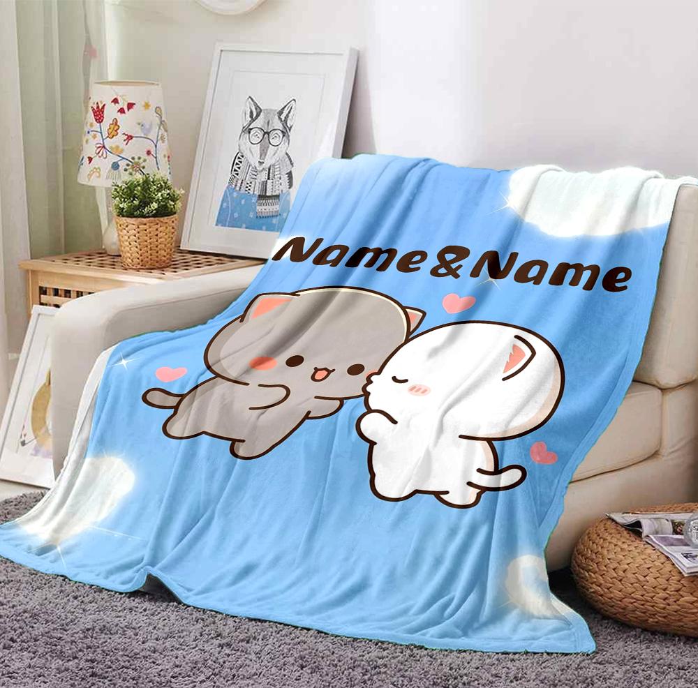 Custom Name Angel Cats Flannel Blanket Throw Blanket Soft Warm Sofa Bed Home Decor Unique Gift
