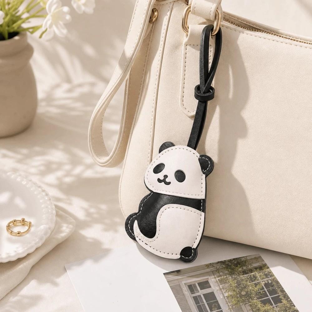 PU Leather Panda Keychain Key Ring Bag Hanging Charms Funny Panda Pendant Lanyard Gift