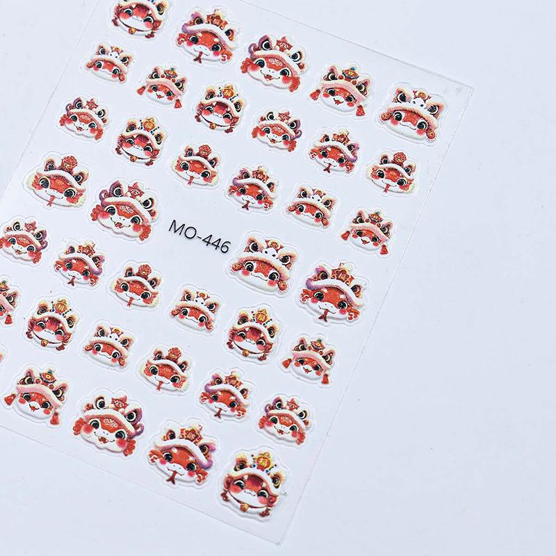 Chinese New Year 2025 Nail Stickers 5D Reliefs Cute Good Luck Lion Head Snake Baby Self Adhesive Nail Art Stickers Diy Decals