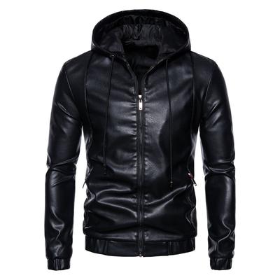 Giacca in pelle da uomo, autunno e inverno, taglie forti, tinta unita, stile locomotiva, con cappuccio, alla moda, da uomo