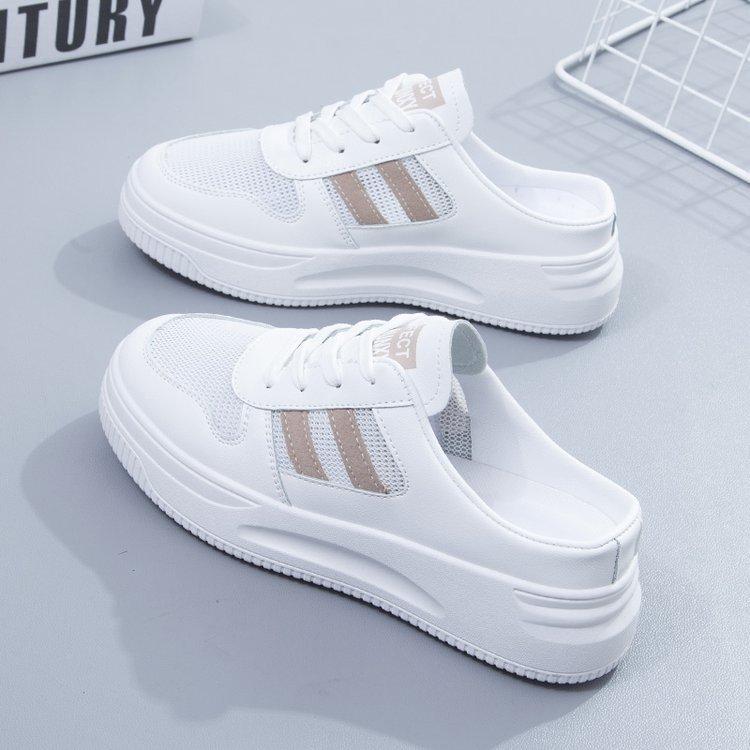 Foreign Trade Little White Slippers Women's 2025 Summer Rubber Women's Shoes Mesh Breathable Simple Bag Head Cool Half Drag