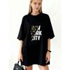 Oversized T Shirt Dress Black New York City Graphic Print Casual Streetwear Fashion For Women