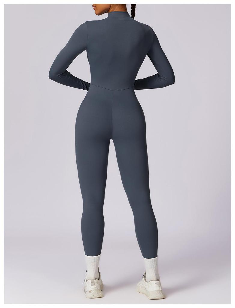 European & American Long Sleeve Zipper Bodysuit - Hip-Lifting Fitness & Yoga Pants for Women In Black