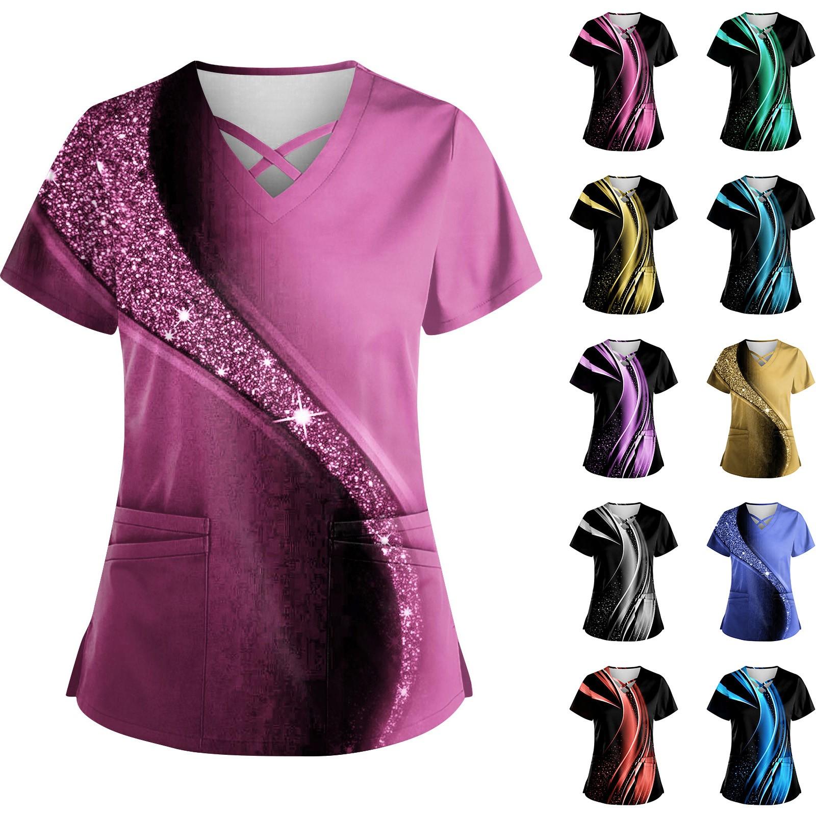 

Женская униформа с принтом, рабочая форма с карманом и v-образным вырезом, защитная рабочая форма L синий