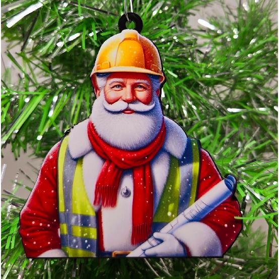 Construction Worker Santa Ornament