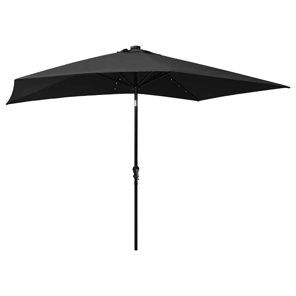 Solar Powered LED Sun Umbrella with Steel Pole Black 2x3 M