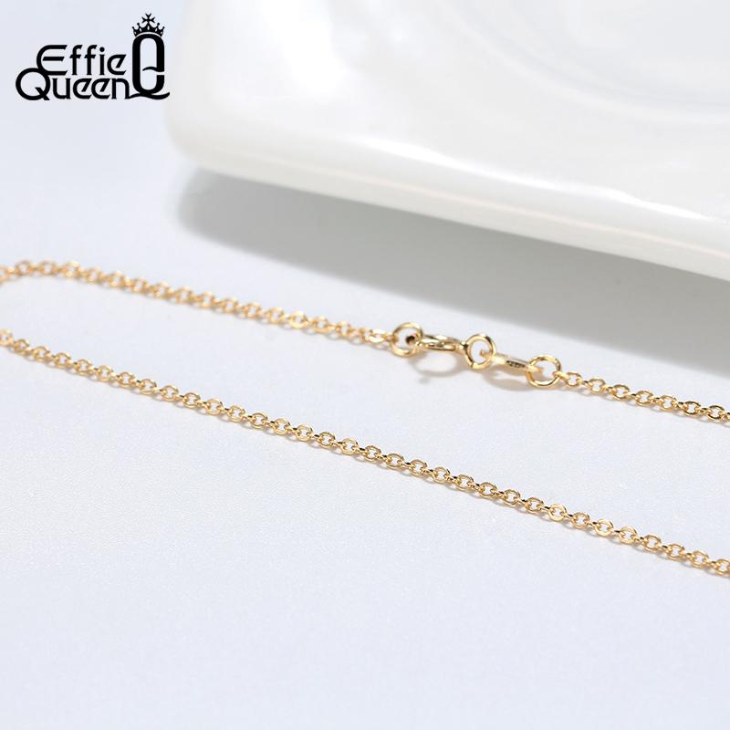 Effie Queen 925 Silver Basic Chain Necklace Woman Neck Chain 45cm 1mm Cable Chain Necklaces 18K Gold Jewelry Wholesale SC06-18K