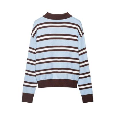 European and American Style, New Women's Clothing, Foreign Style Fashionable Casual Striped POLO Shirt Neck Knitted Sweater
