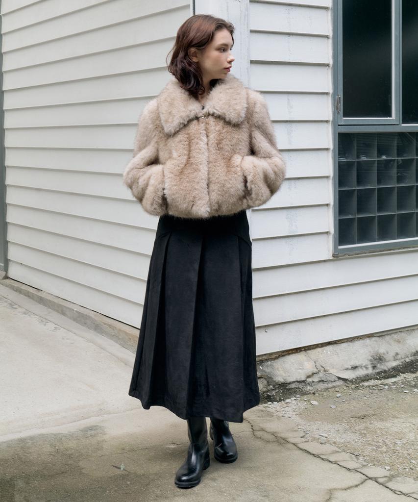 Itove Seoul Suede Long Pleated Skirt Black