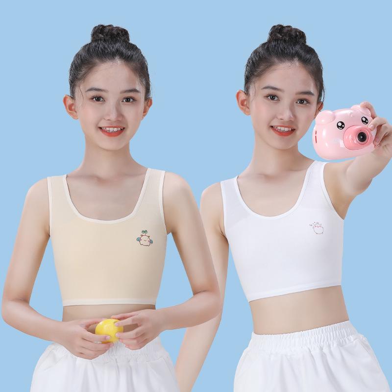 Girls' Pure Cotton Double-Layer Bandeau Vest | Breathable Tube Top for Older Primary School Students