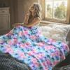 Pastel Mix Blooms Flannel Blanket Warm Soft Halloween Christmas Decorative Couch Warm Cozy All-Season Gift