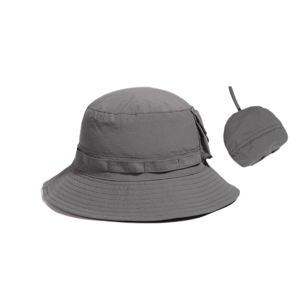 Pocket Design Foldable Bucket Hat Breathable Sun Protection Hat  Sunscreen Cap серый