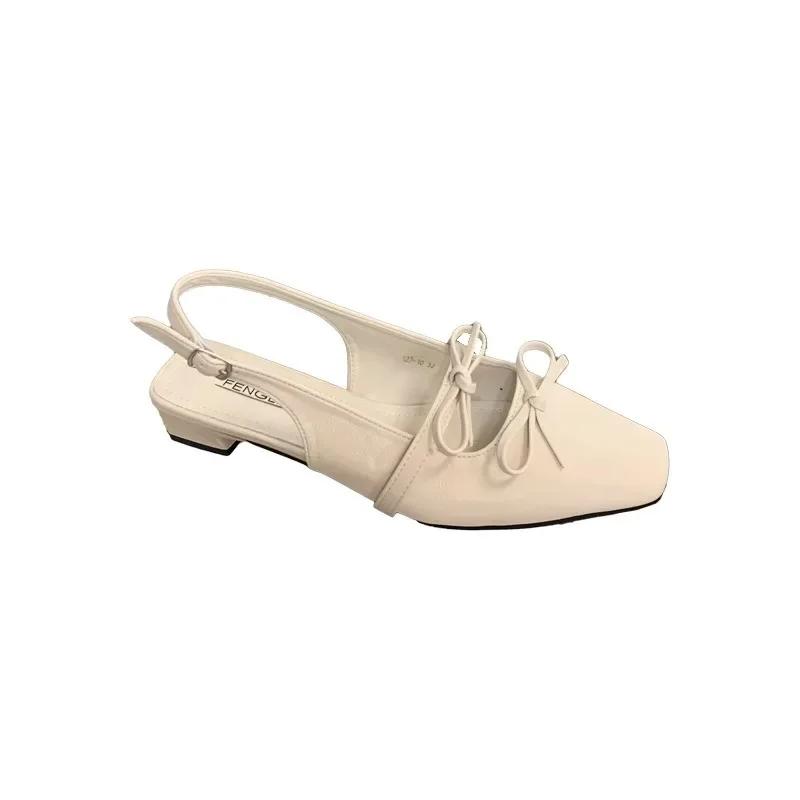 Fashion French Style Satin Surface Block Heel Sandals Butterfly Knot Pointed Toe Single Shoes Spring Summer Fairy Tale Feeling Slippers
