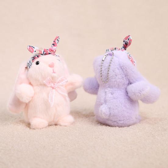 Mini Bunny Plush Keychain Soft Stuffed Rabbit with Floral Headband & Bow Cute Pendant for Bags Backpacks Keys Decorative Gift for Kids & Animal Lovers