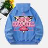 Kind Of Cow Girl Washed Hoodie Womens Pink Hat Printing Cotton Pullover Distressed Pocket Oversize Hoody Clothes