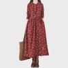 Women's Retro Floral Velvet-Lined Cotton Linen Dress - Round Neck, Long Sleeves, Loose Fit for Autumn/Winter 2023.