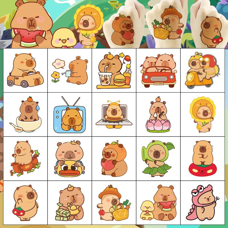 Heiß 20 Stück Cartoon Anime Capybara Tattoo Aufkleber Süßes Tier Temporär Wasserdicht Kinder Tattoos Geburtstag