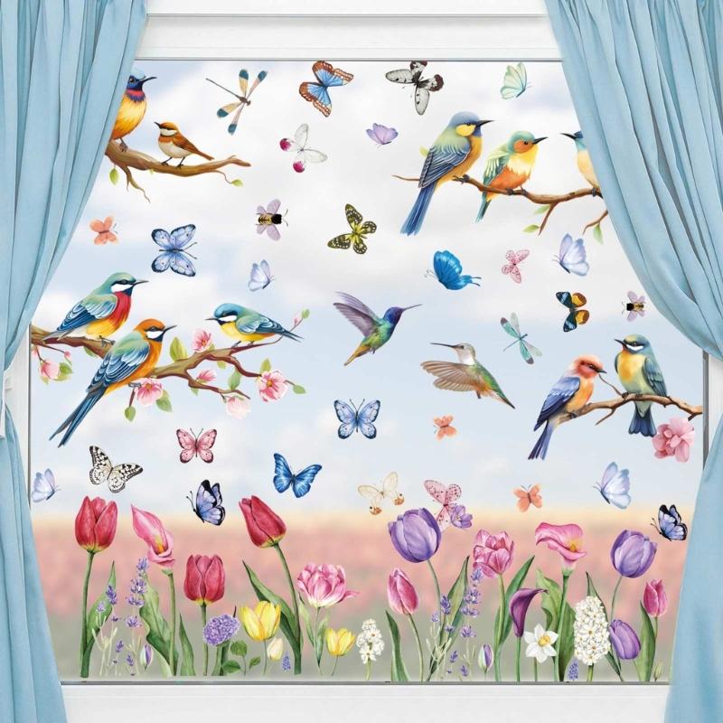 Spring Window Clings Stickers Spring Flower Bird Double Side Window Decals Spring Schools Home Offices Party Supplies