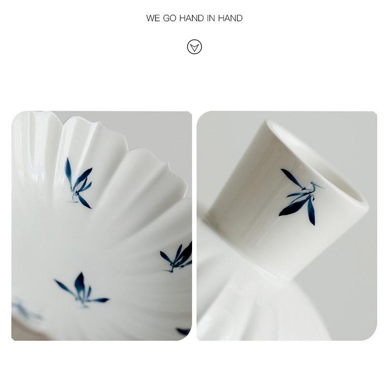 Creative Hand-painted Phalaenopsis Orchid Art Tea Dish Chrysanthemum Petal Ceramic High Foot Fruit Plate Candy Cake Stand Basket