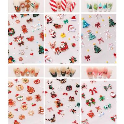 Christmas Nail Stickers 3D Design White Set 6 Elderly Elk Bear Bow Tie Gift Flower Decoration Compatible Gel Nails