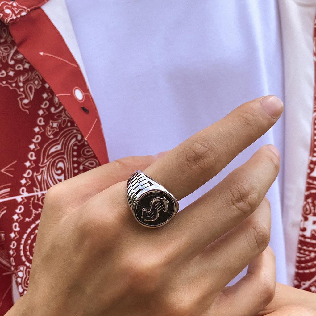 Dollar Sign Men's Ring Retro Trend Street Hip-Hop Punk Style Dollar Coin Ring